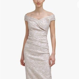 CALVIN KLEIN Womens Beige Back Slit Short Sleeve Full-Length Formal Gown Dress 8